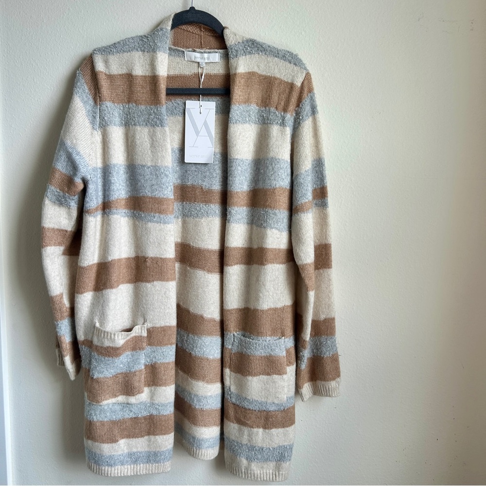 Verve Ami I Striped Open Front Long Sleeve Cardigan Sweater I Size XL